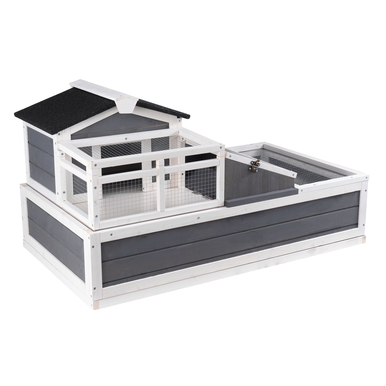 Tortoise Habitat Wooden Tortoise House Indoor/Outdoor 3-Room 44x25.6x24in - SolidRoot Buy Furniture USA