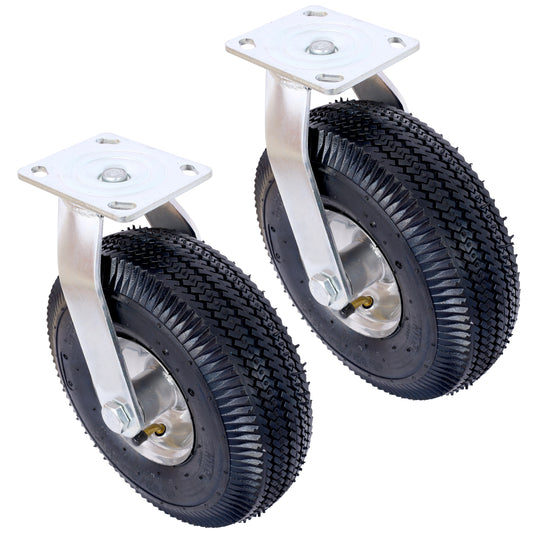 10IN CASTER pneumatic tire(2PCS SWIVEL), Caster Wheel, Swivel Plate, Steel Hub with Ball Bearings, 5/8-Inch Bore Centered Axle -black SolidRoot Buy Furniture USA